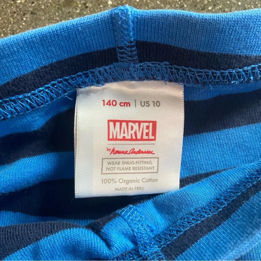 Hanna Andersson Boys Size 10 Pajamas Marvel Captain America Blue‎ Stripe Long